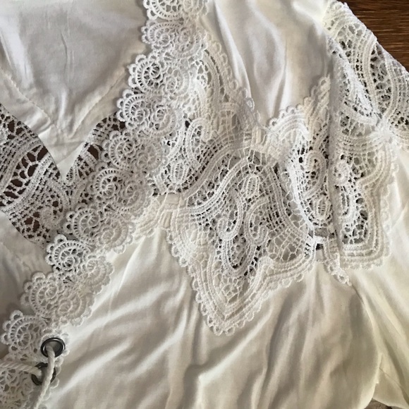SOLD Pol L white lace boho blouse bell sleeve fairy corset beachy - Picture 5 of 9